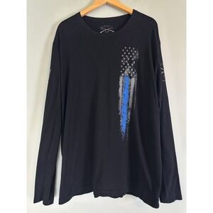 Grunt Style Long Sleeve Thin Blue Line Flag Shirt Men's 2XL Police Patriotic